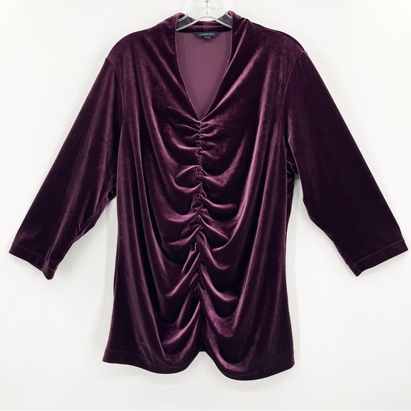 Lands’ End Purple Velvet Ruched V-Neck Blouse Top 1X/16W-18W - Picture 1 of 8